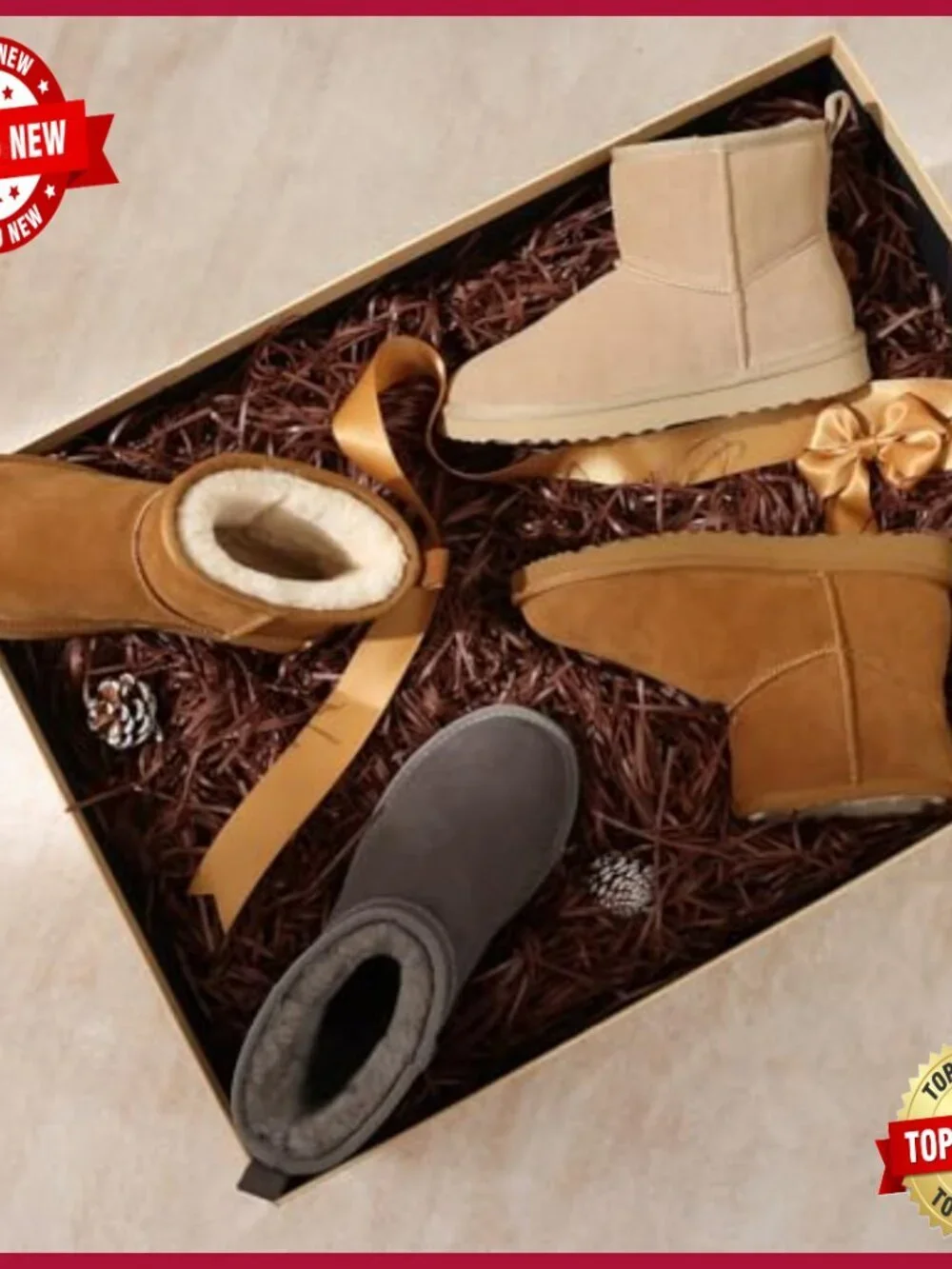 Genuine Suede Mini Snow Boots Winter Warm Fuzzy Fur Lined